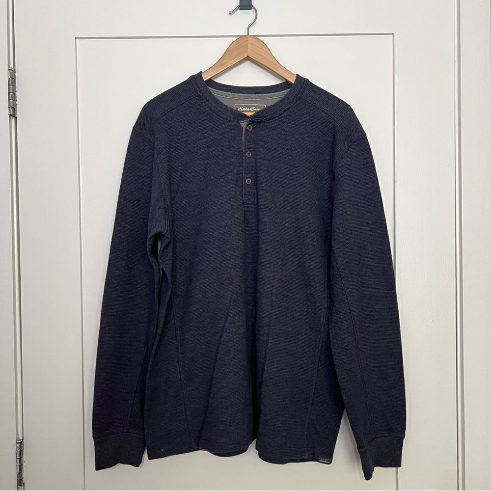 Eddie Bauer Thermal Shirt Mens Size XL Tall Heather Navy Long Sleeve Ultrasoft